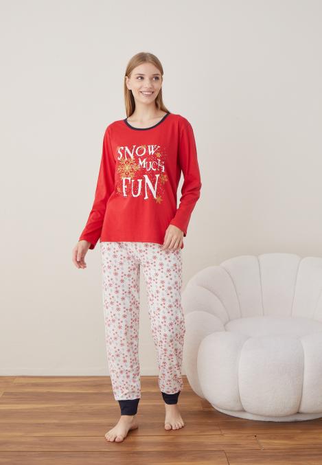Pijama Dama Craciun " SNOW MUCH FUN " ,maneca lunga ,pantaloni lungi,Engros